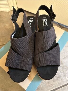 Toms Black Fabric Crisscross Slingback Sandals - Claudine